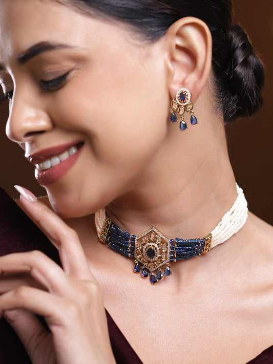 Blue Hues in Kundan Choker Set フリーサイズ