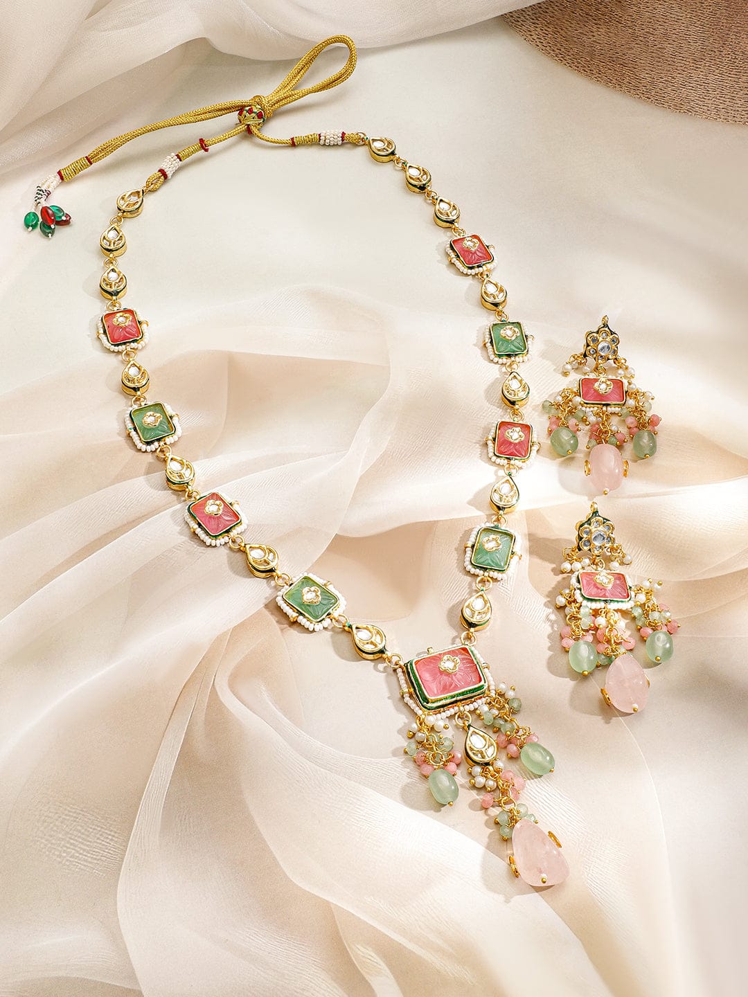 Bloom Multihued Kundan Necklace Set Gold