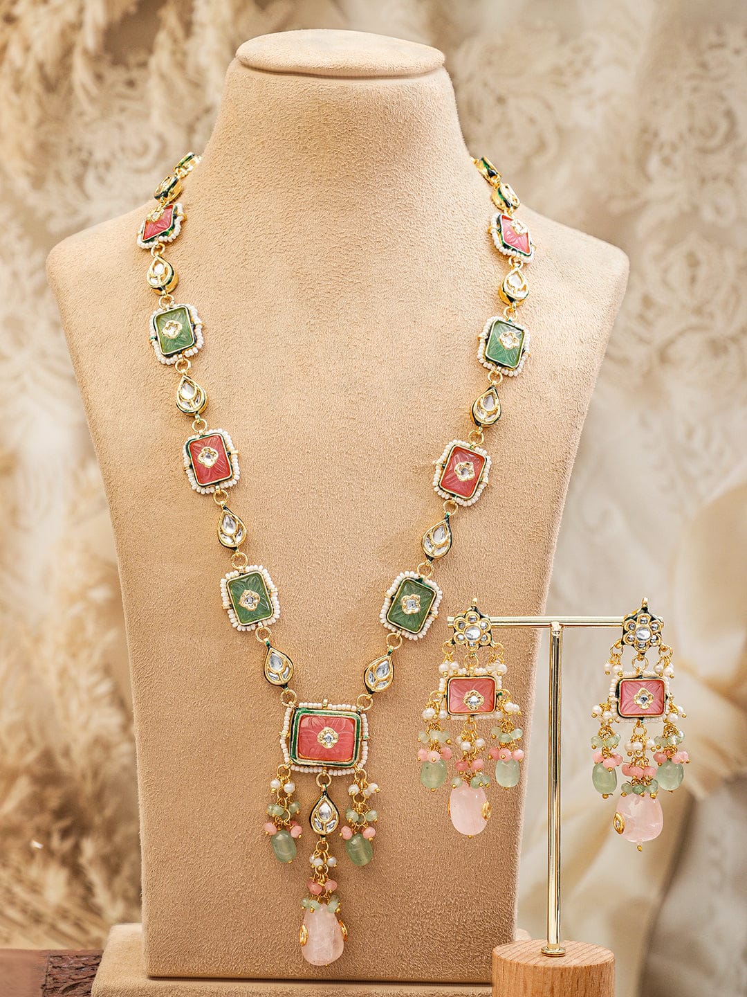 Bloom Multihued Kundan Necklace Set Gold