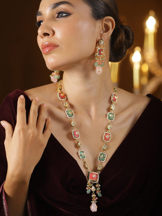 Bloom Multihued Kundan Necklace Set Gold