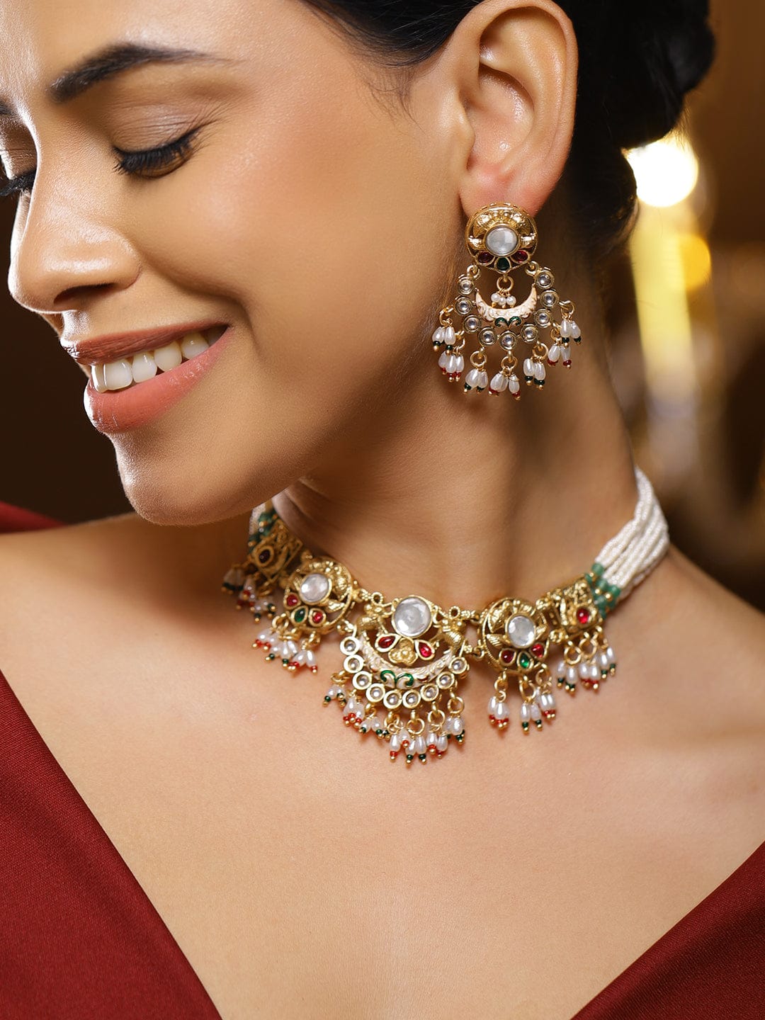 Royal Elephant Motif Necklace Set フリーサイズ