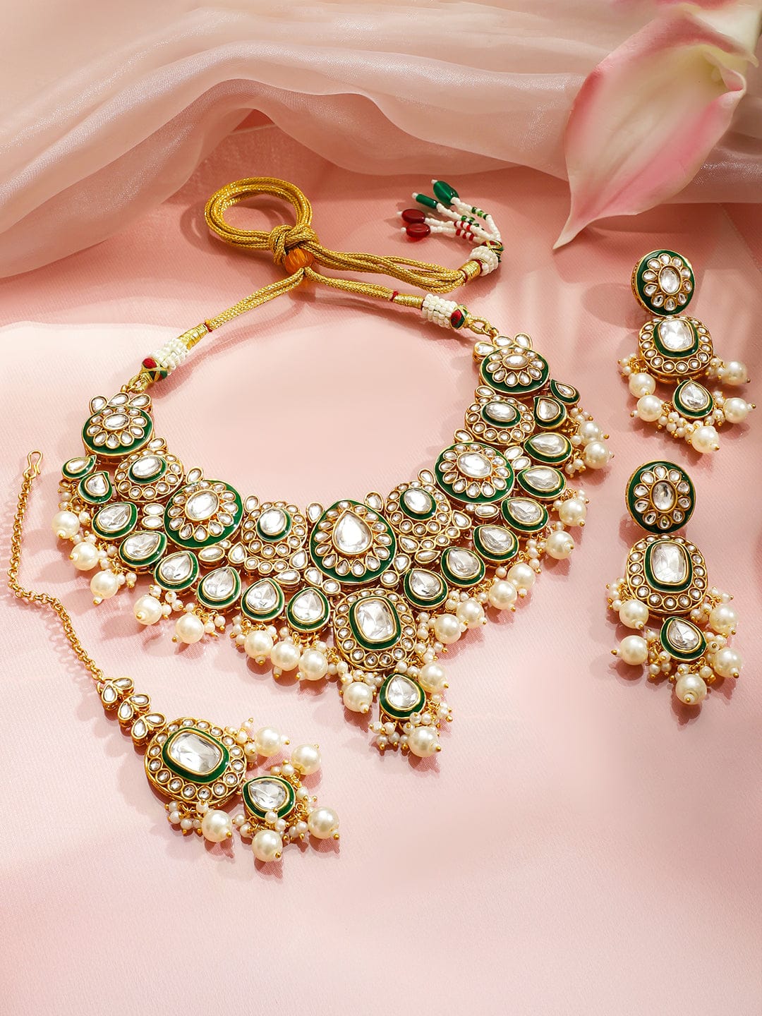 Eternal Royal Green Kundan Necklace Set フリーサイズ