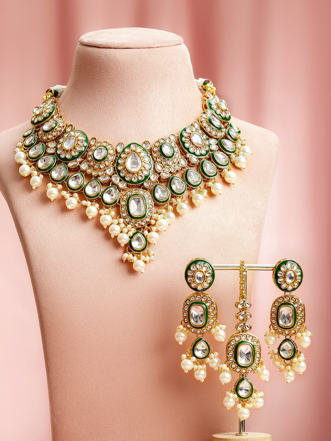 Eternal Royal Green Kundan Necklace Set フリーサイズ