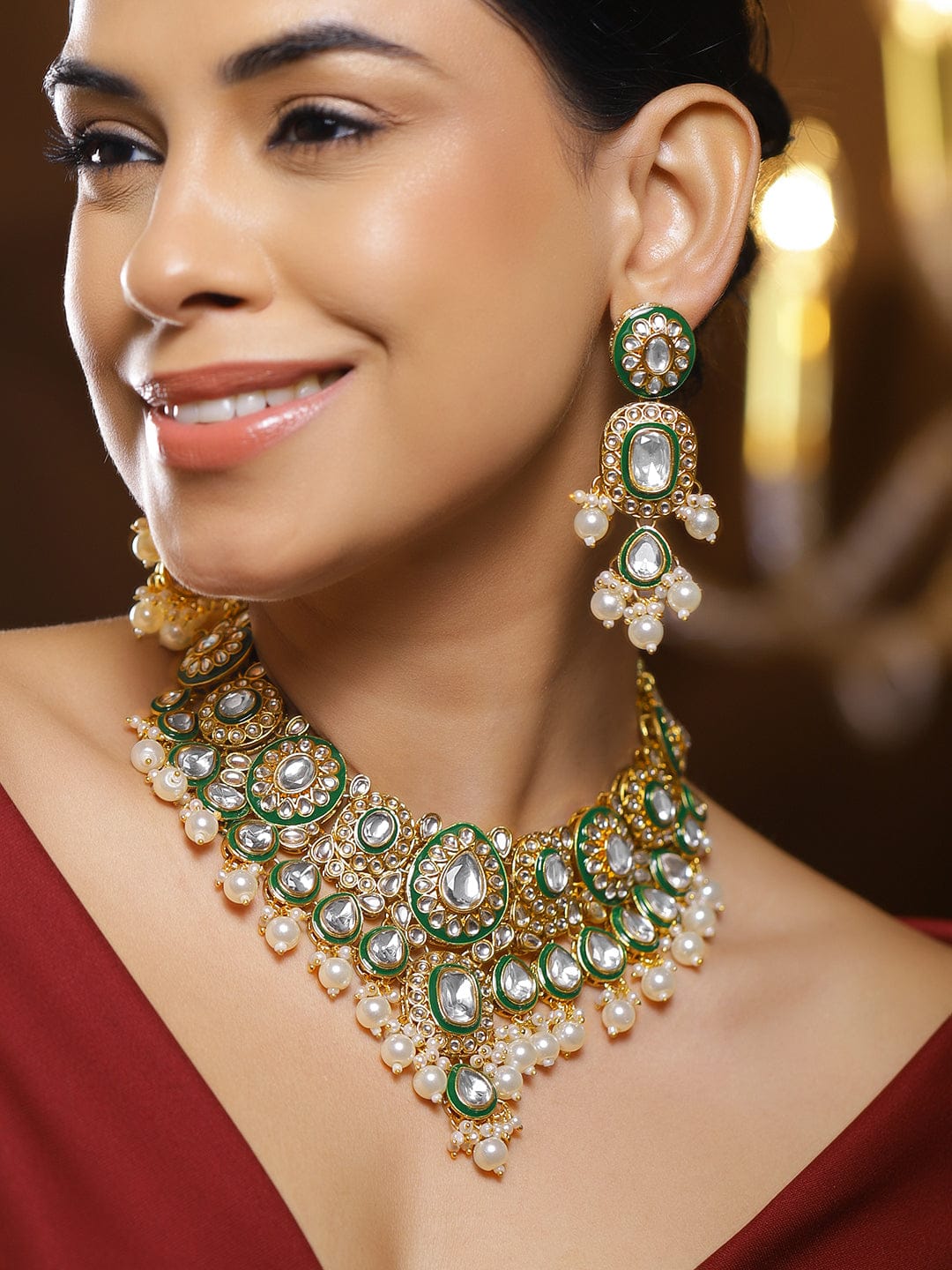 Eternal Royal Green Kundan Necklace Set フリーサイズ
