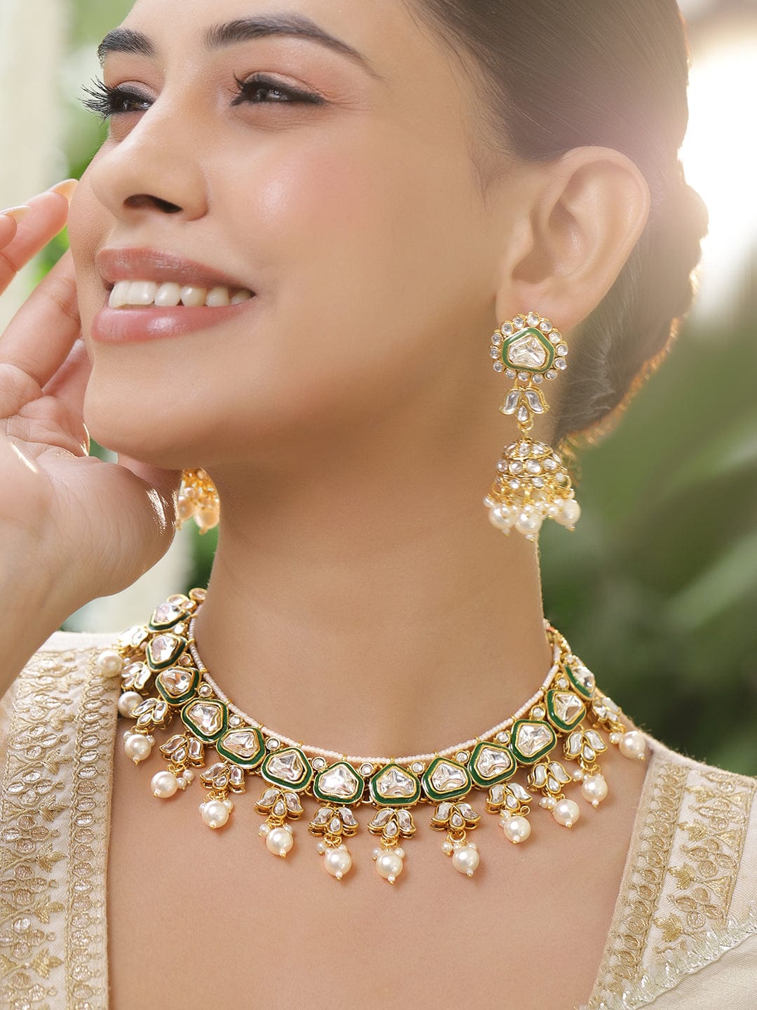 Green Symphony Kundan Necklace Set フリーサイズ