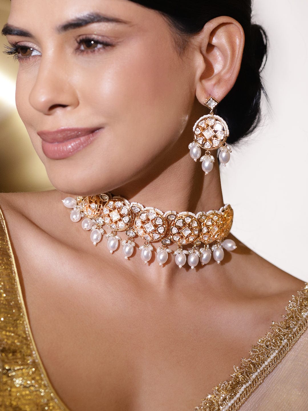 Gold Tone Kundan Choker Set フリーサイズ