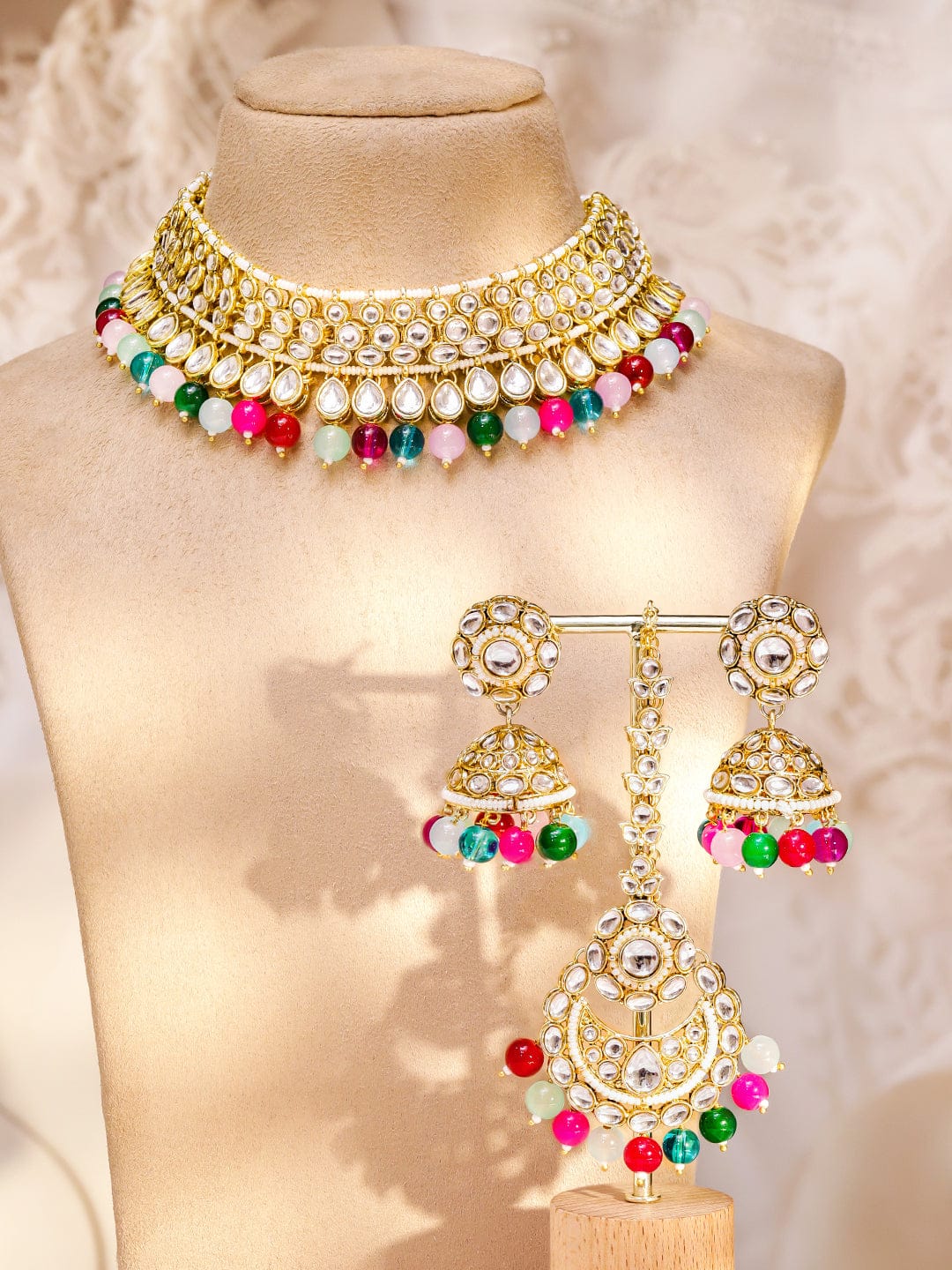 Rainbow Spark Kundan Necklace Set フリーサイズ