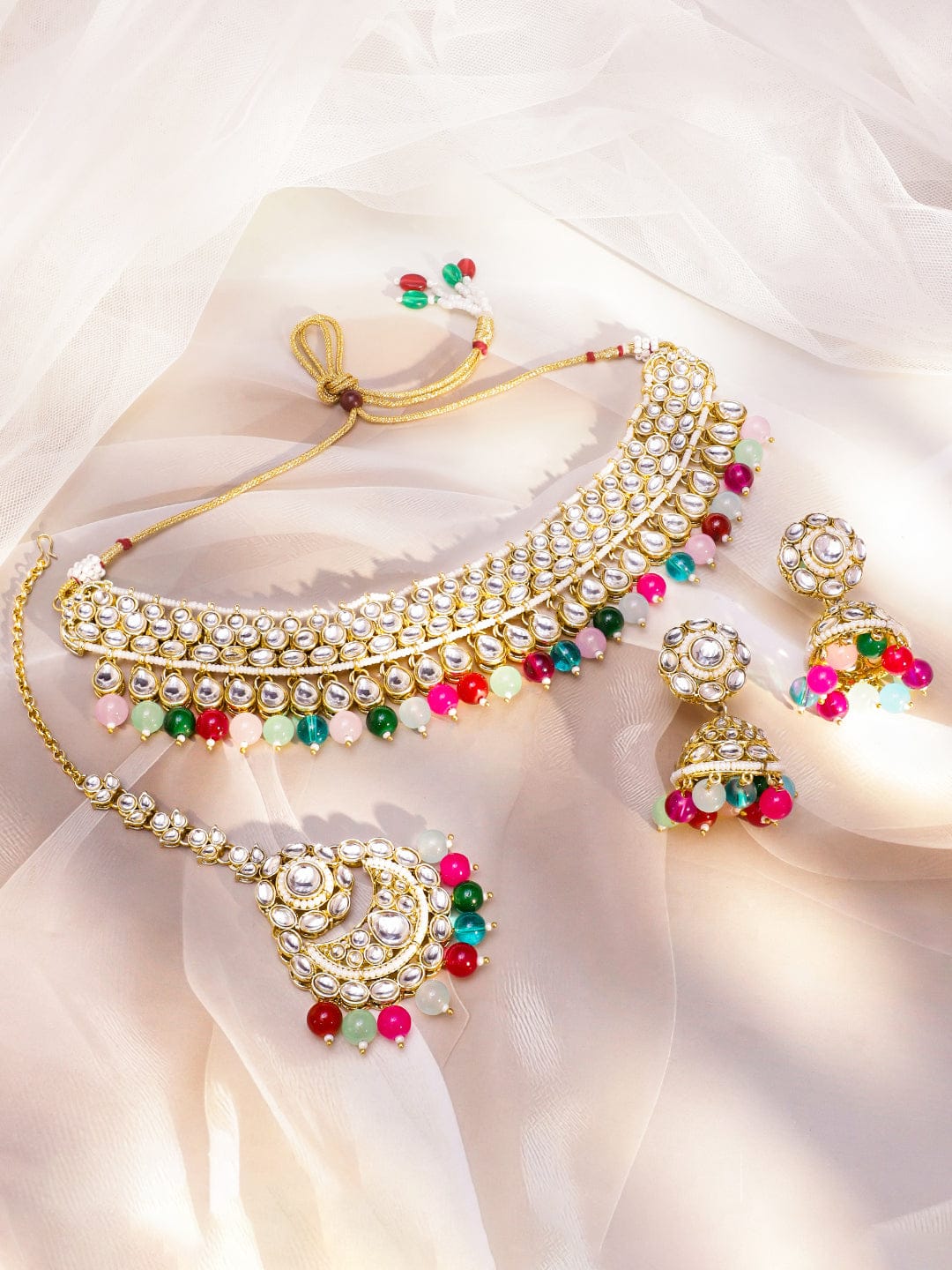 Rainbow Spark Kundan Necklace Set フリーサイズ
