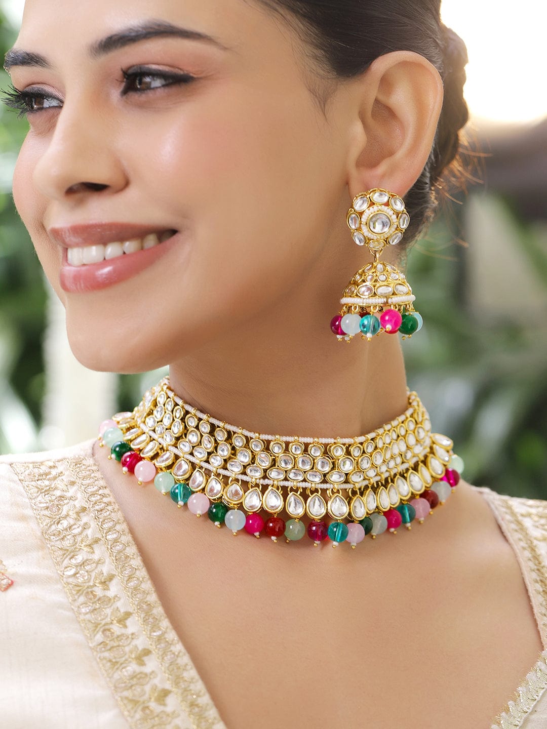 Rainbow Spark Kundan Necklace Set フリーサイズ
