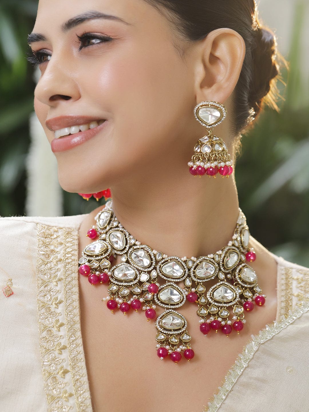 Royal Kundan & Pink Necklace Set フリーサイズ