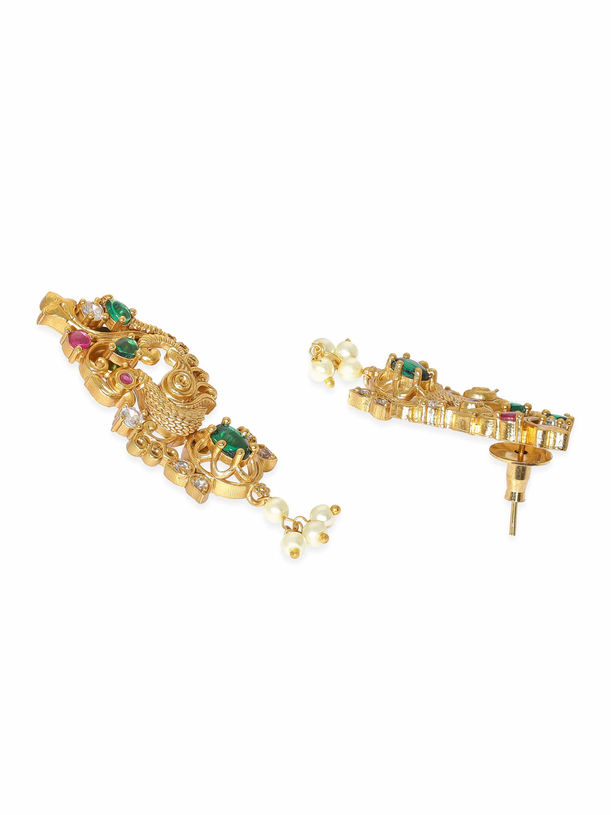 Pink & Green Studded Pearl Necklace Set Gold