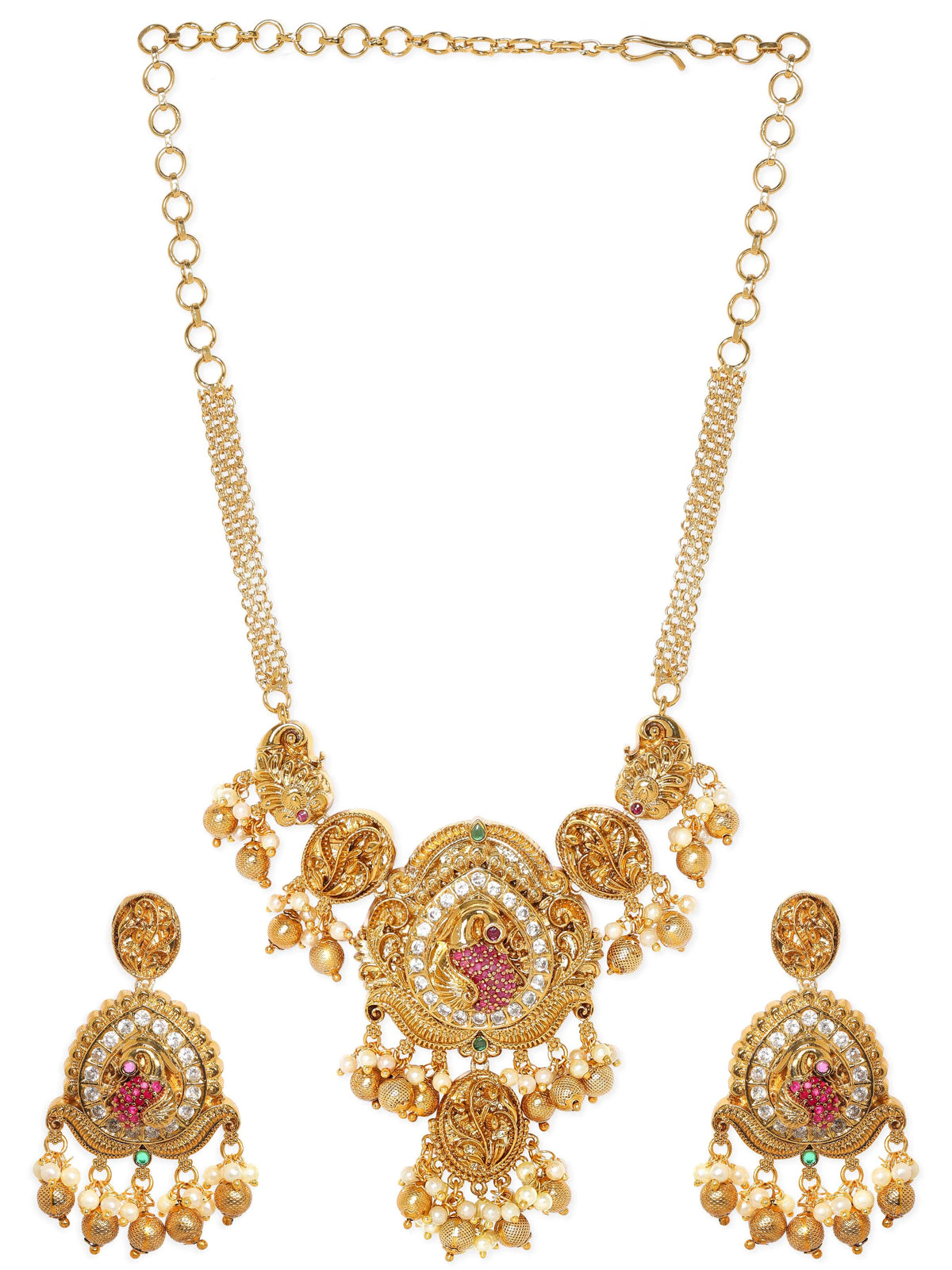 Gold Beads American Diamond Zirconia Necklace Set Gold
