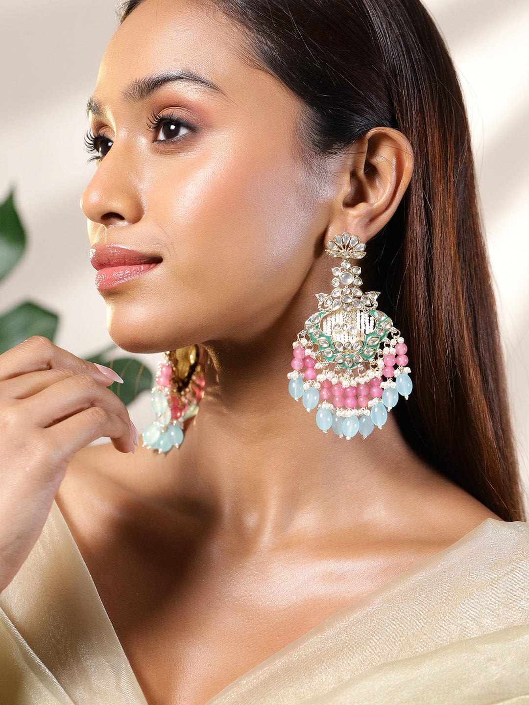 Graceful Color Play Kundan Dangler Gold
