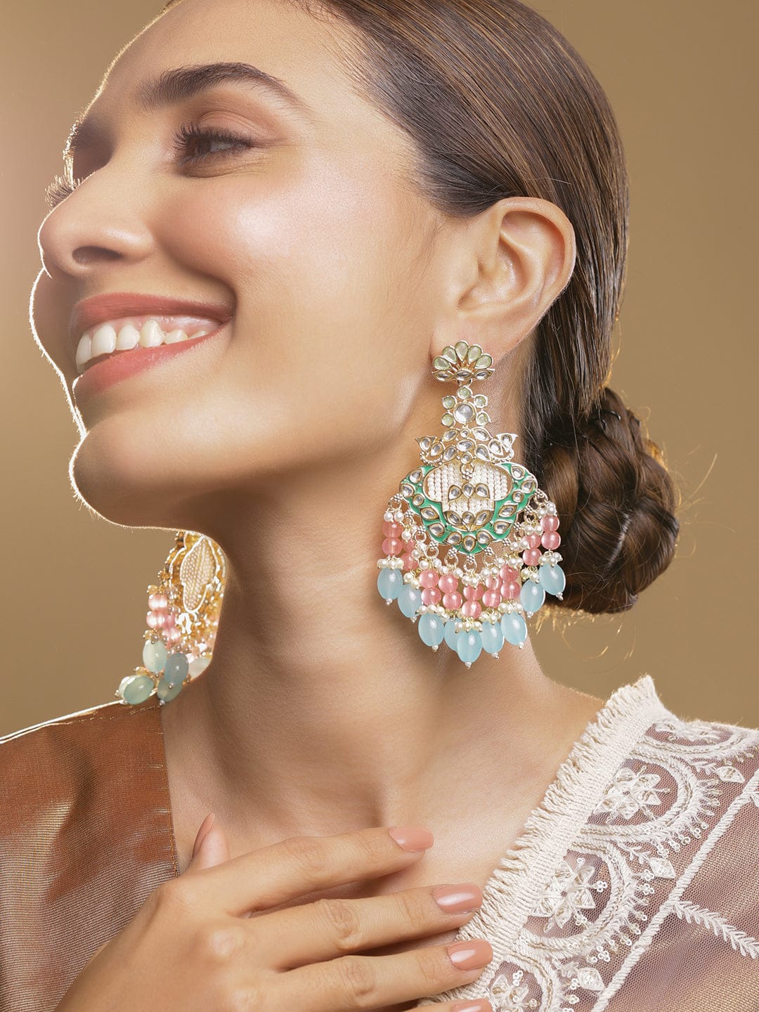 Graceful Color Play Kundan Dangler Gold
