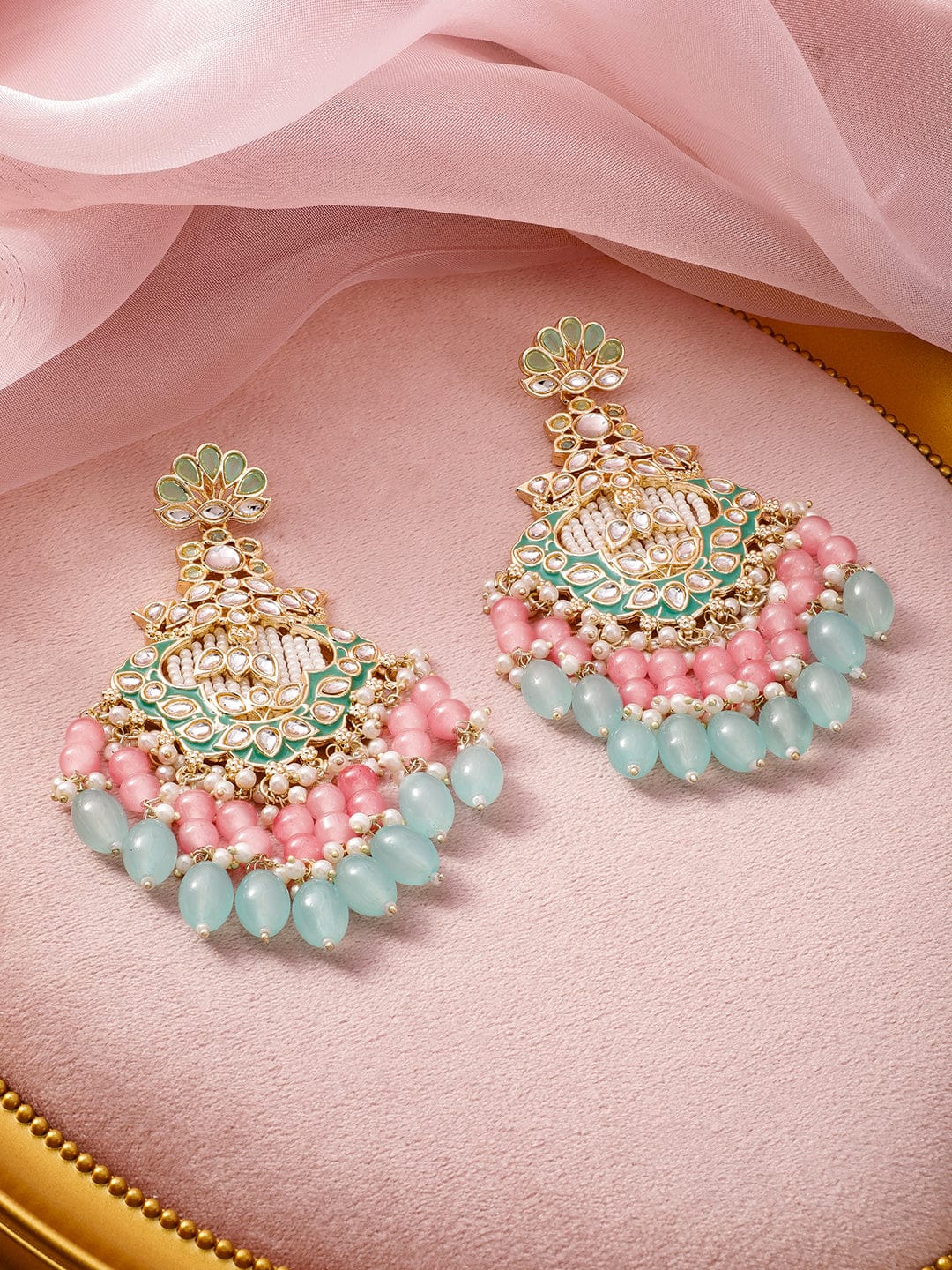 Graceful Color Play Kundan Dangler Gold