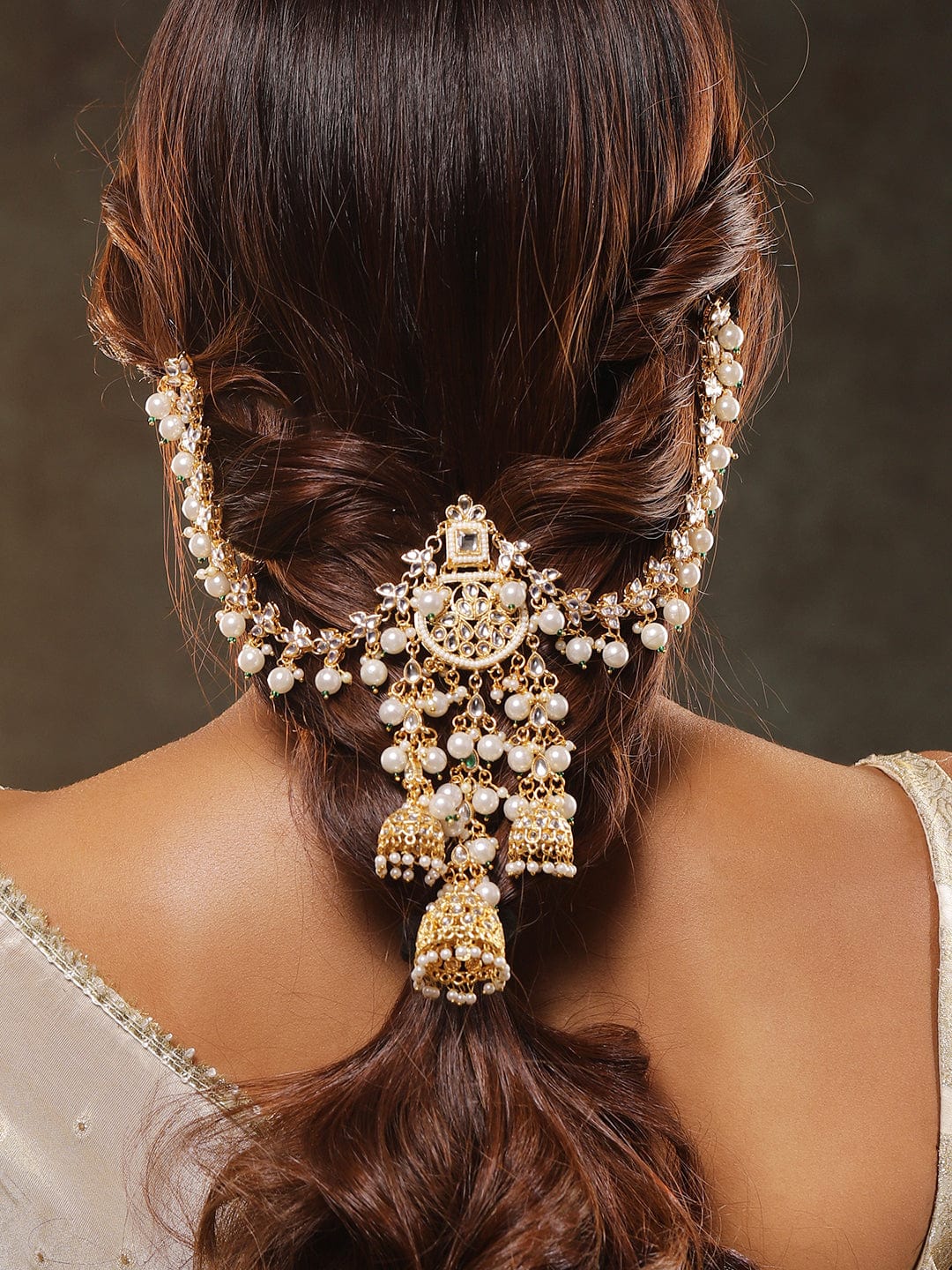 Dazzling Kundan Pearl Hair Brooch Gold