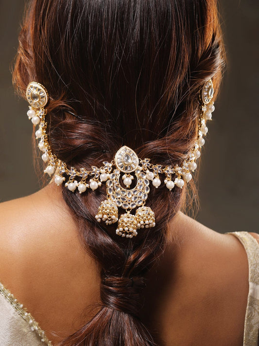 Pearl Meets Kundan Hair Brooch Gold