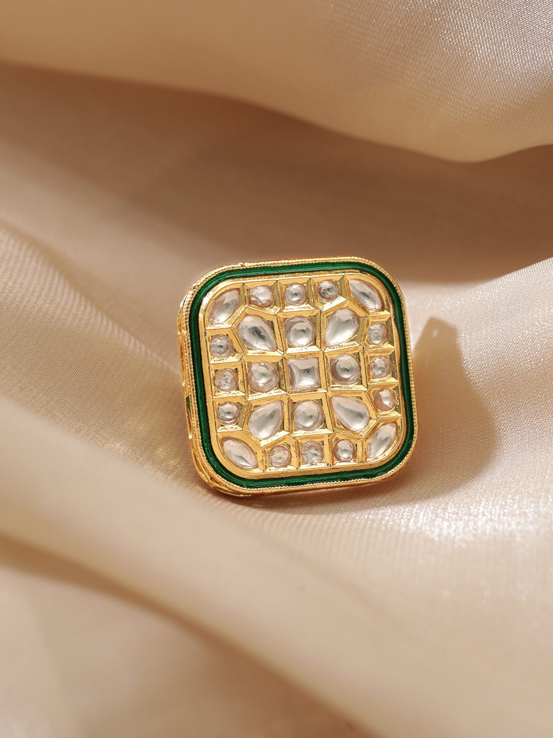Sculpted Kundan Glow Ring Multi