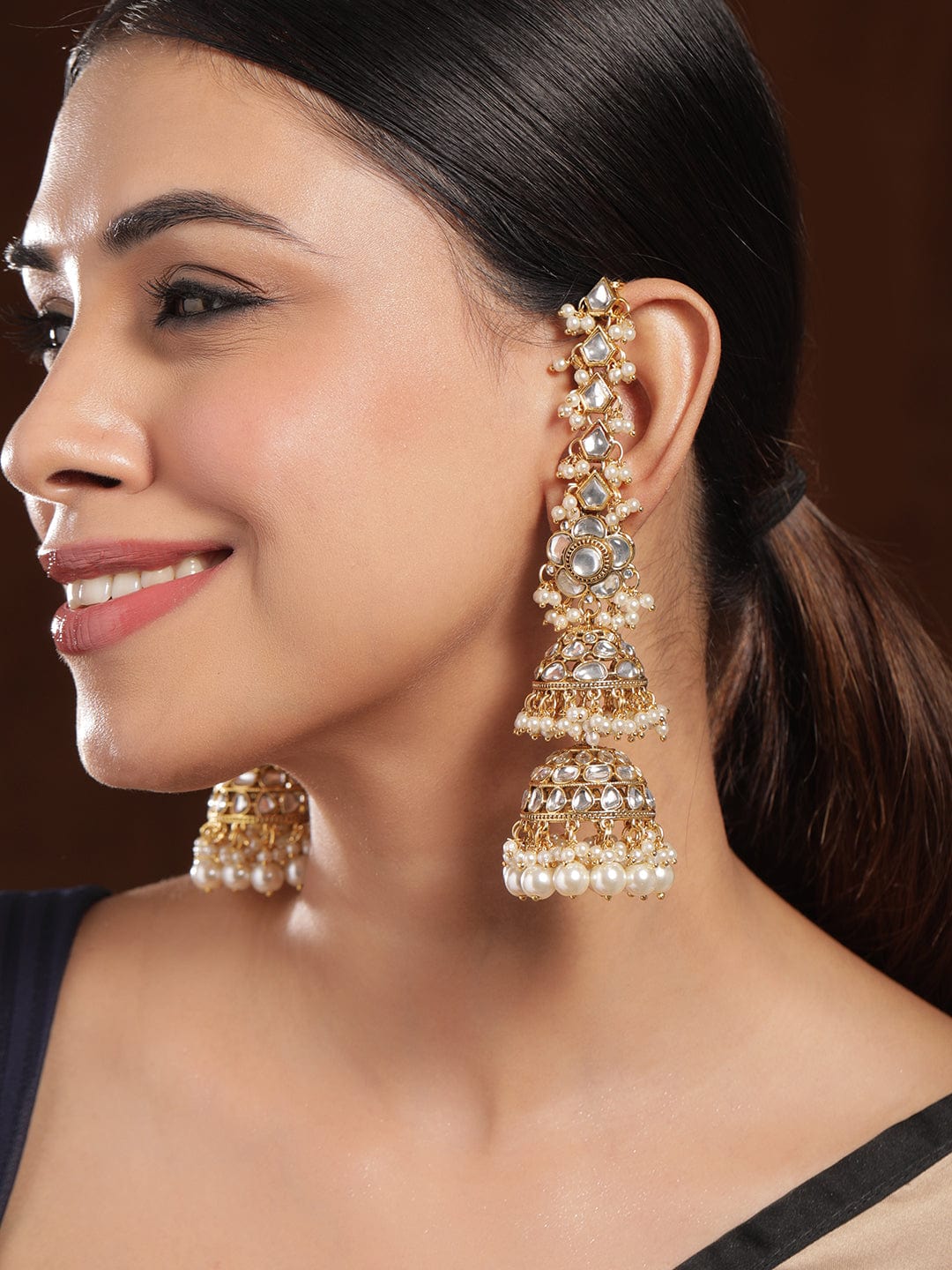 Luxurious Kundan Layered Jhumka フリーサイズ