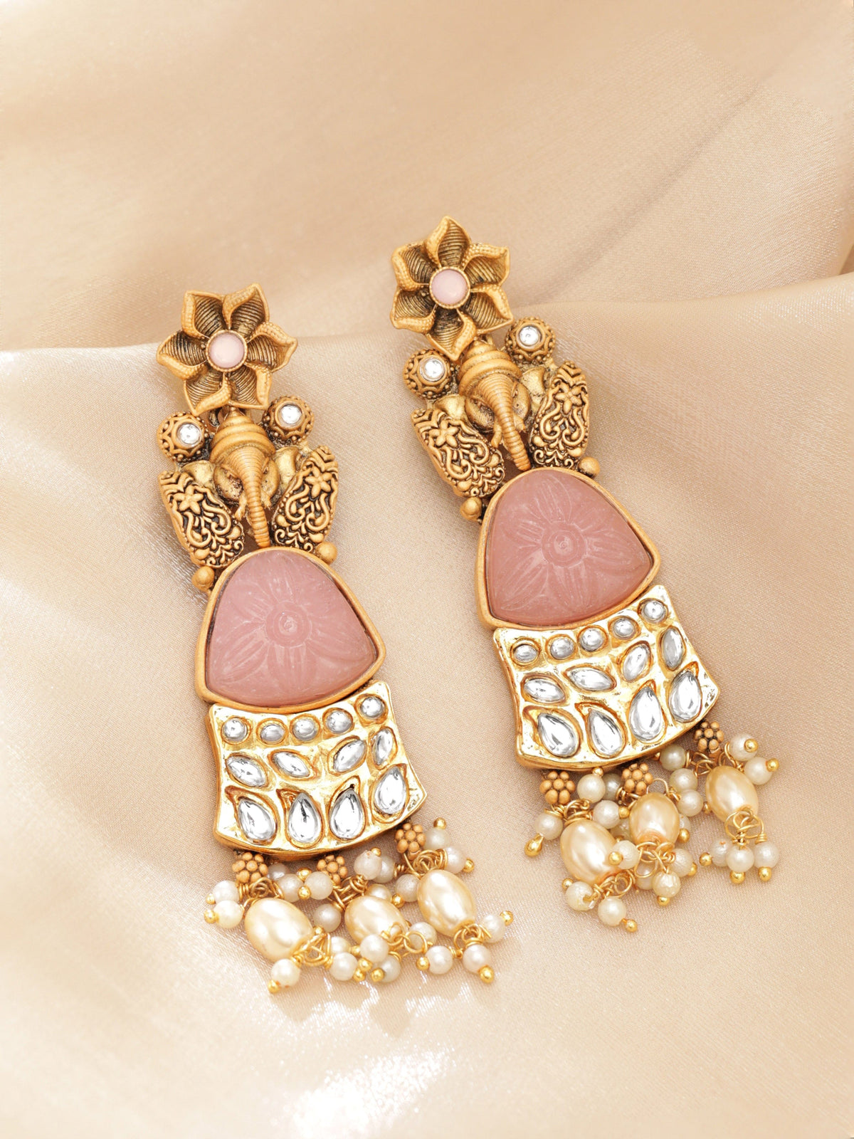 Artistry in Bloom Kundan Pearl Dangler Gold