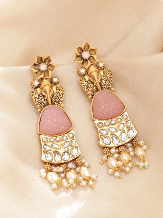 Artistry in Bloom Kundan Pearl Dangler Gold