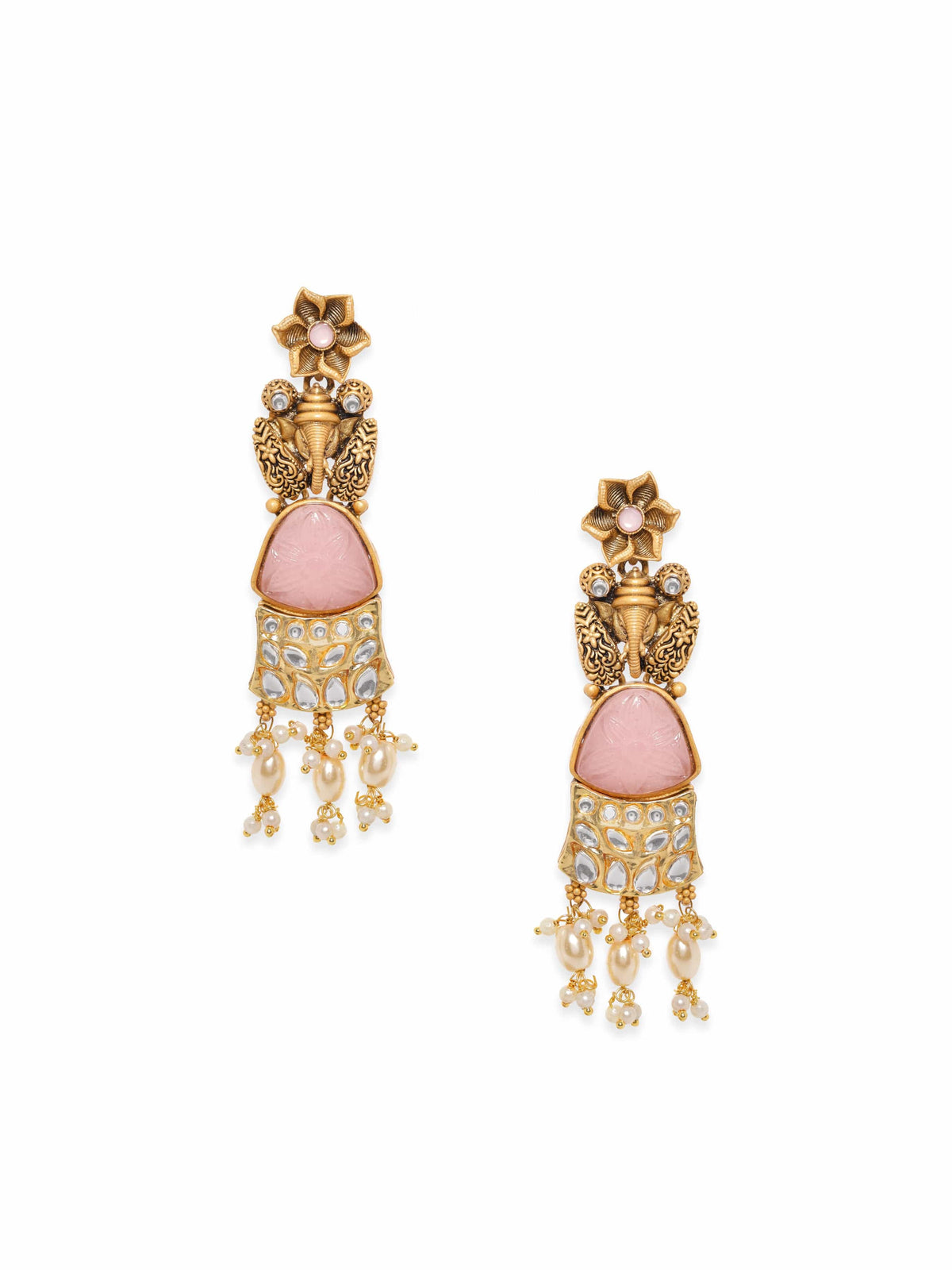 Artistry in Bloom Kundan Pearl Dangler Gold