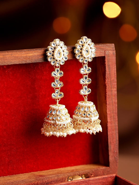 Creamy Hues Kundan Jhumka Gold