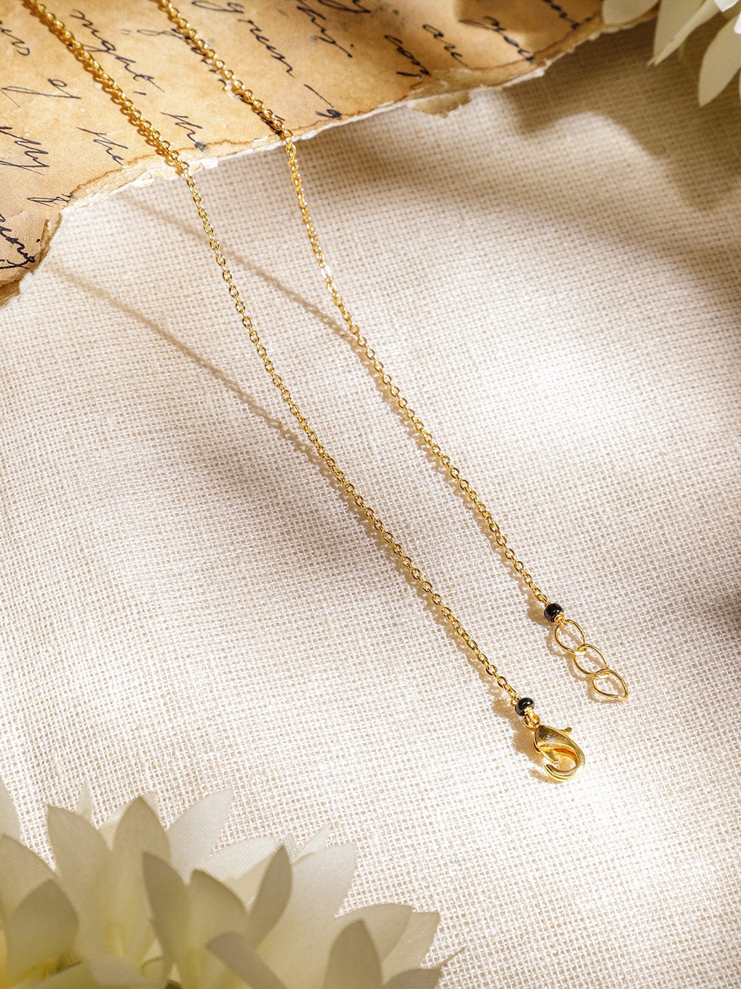 Rubans 22K Gold-Plated Mangalsutra Necklace with Black Beads, Heart-Shaped Pendant & Cubic Zirconia for Women フリーサイズ