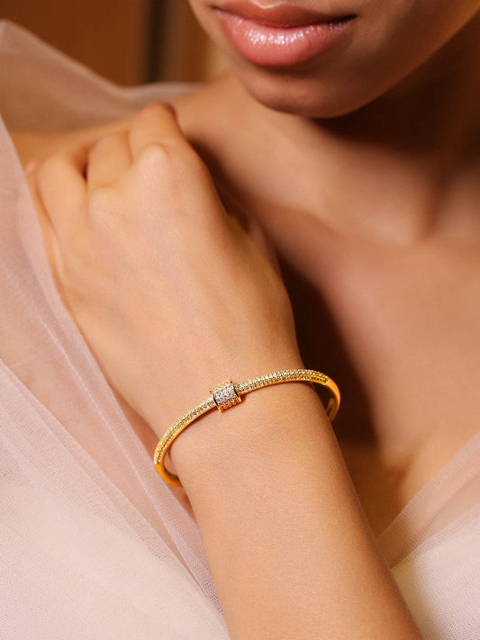 【Rubans】 22K Gold-Plated Minimalist Cubic Zirconia Openable Bracelet｜22Kゴールドメッキ ミニマル キュービックジルコニア オープナブル ブレスレット