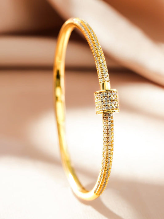 【Rubans】 22K Gold-Plated Minimalist Cubic Zirconia Openable Bracelet｜22Kゴールドメッキ ミニマル キュービックジルコニア オープナブル ブレスレット