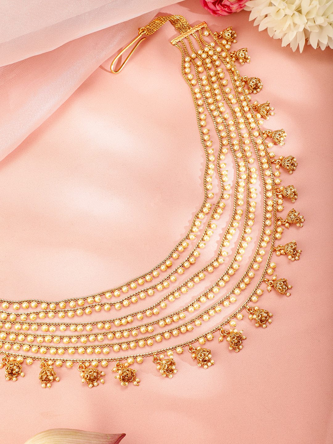 Rubans 22k Gold-Plated Multi-Layer Pearl Beaded Handcrafted Traditional Kamarbandh Gold