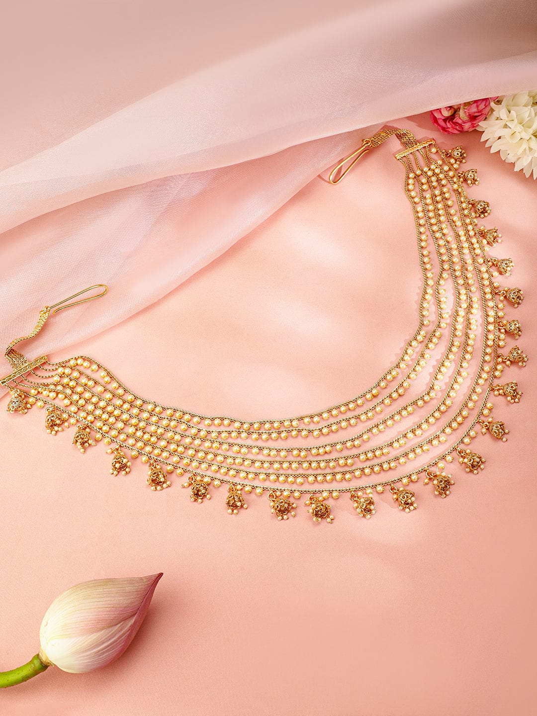 Rubans 22k Gold-Plated Multi-Layer Pearl Beaded Handcrafted Traditional Kamarbandh Gold