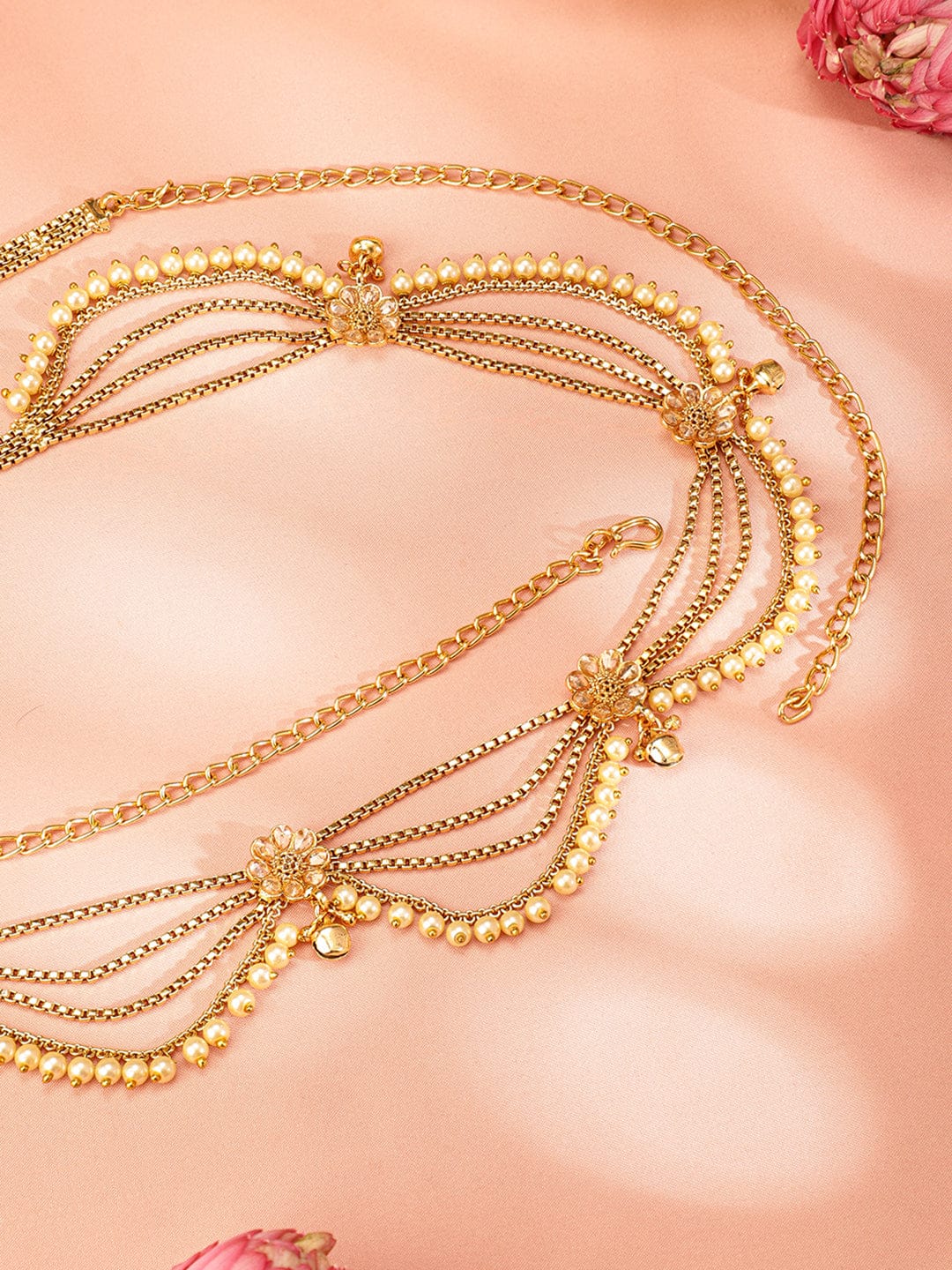 Rubans 22k Gold-Plated Multi-Layer Pearl Beaded Handcrafted Traditional Kamarbandh Gold