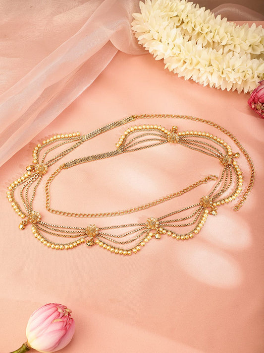 Rubans 22k Gold-Plated Multi-Layer Pearl Beaded Handcrafted Traditional Kamarbandh Gold