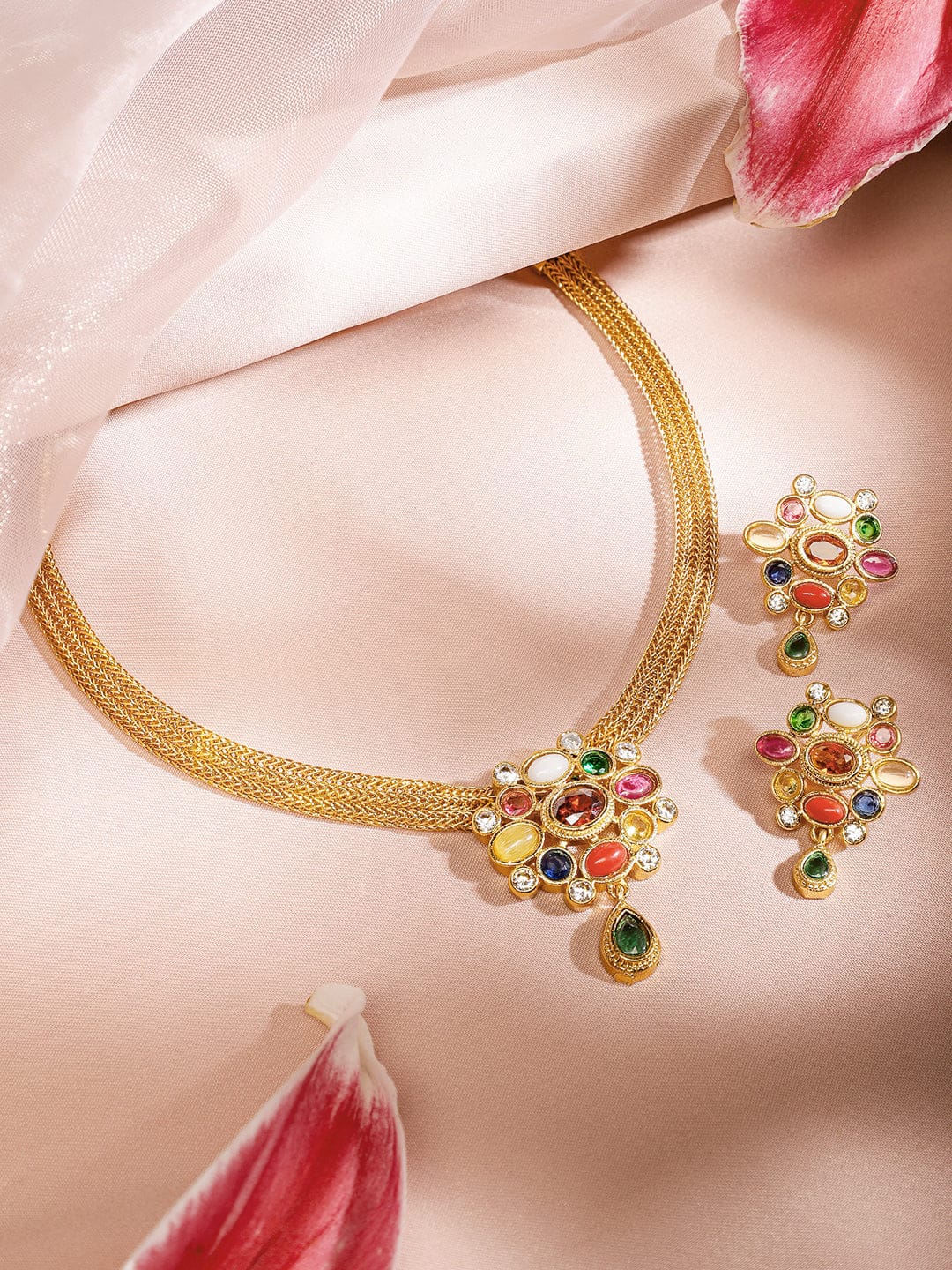 Multicolor Studded Necklace Set Multicolor