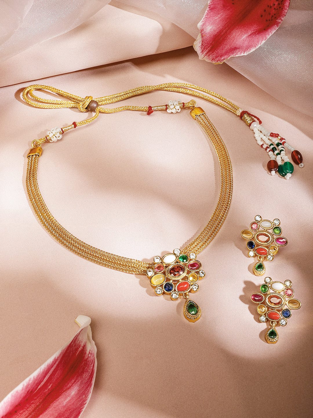 Multicolor Studded Necklace Set Multicolor