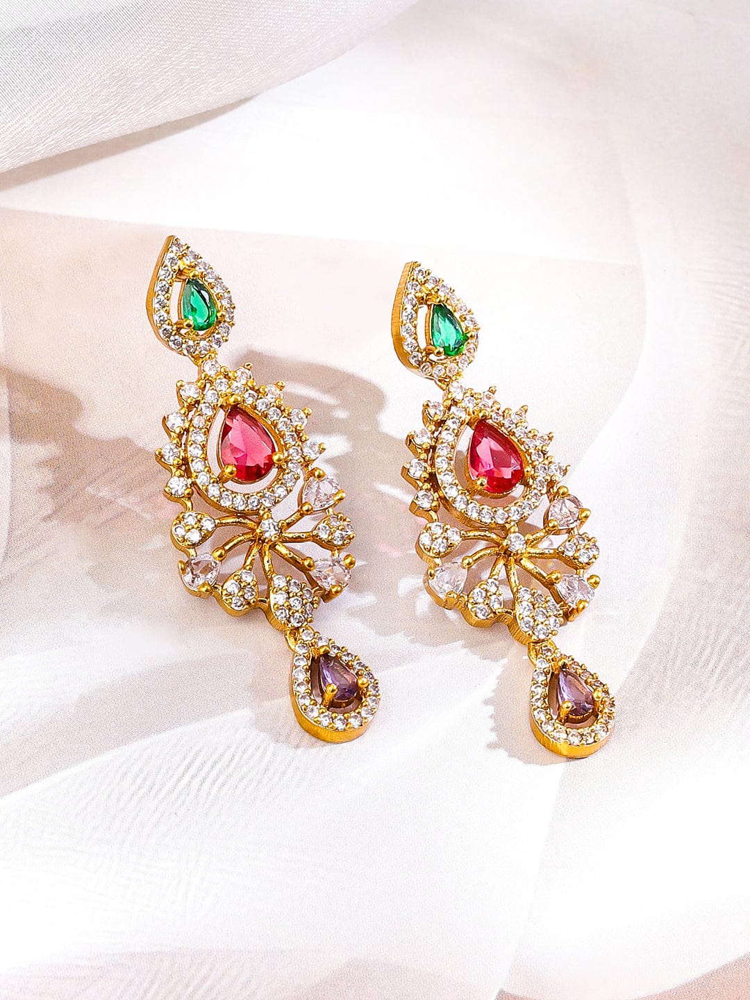Multicolor Necklace Set With American Diamond Zirconia フリーサイズ