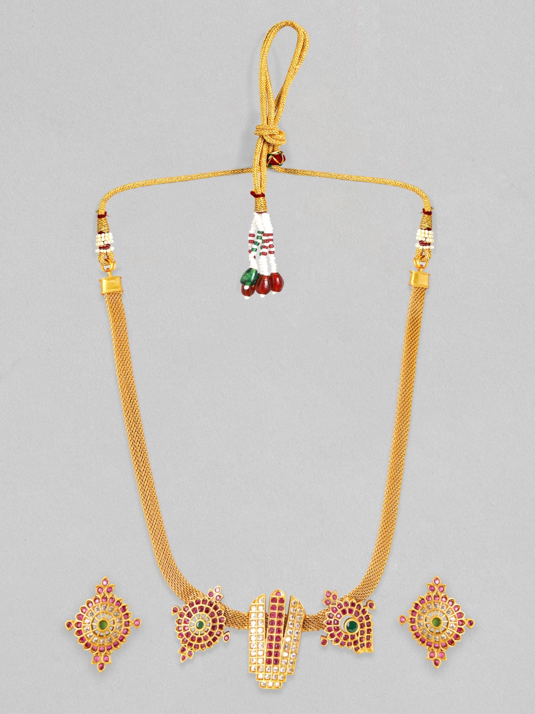 Rubans 22K Gold Plated Necklace Set With Studded AD Design Gold