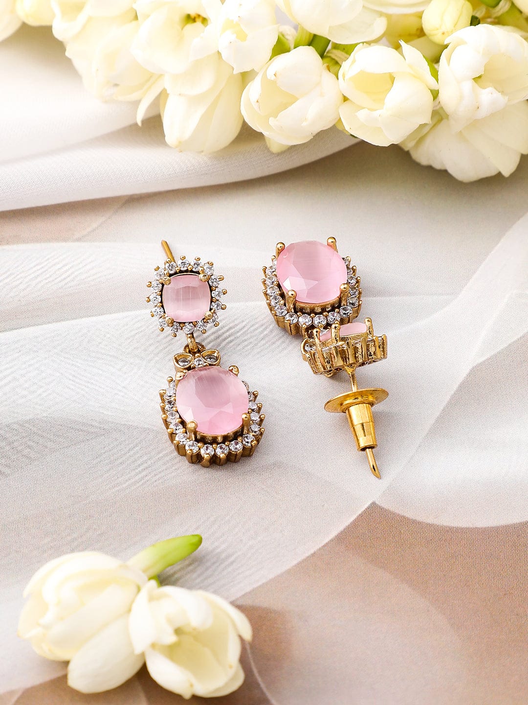 Pink Studded American Diamond Zirconia Necklace Set フリーサイズ