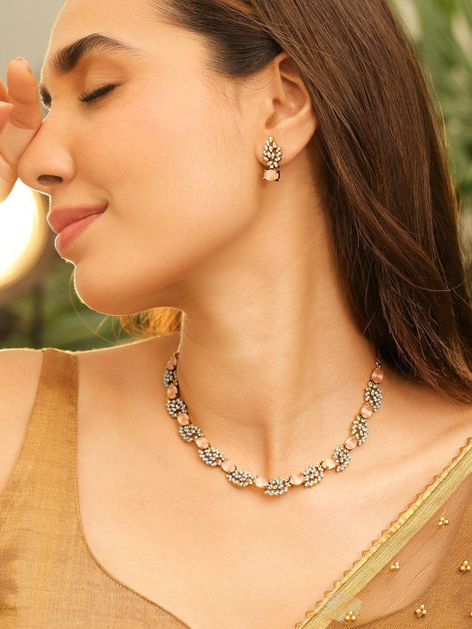 Pink American Diamond Zirconia Studded Necklace Set フリーサイズ