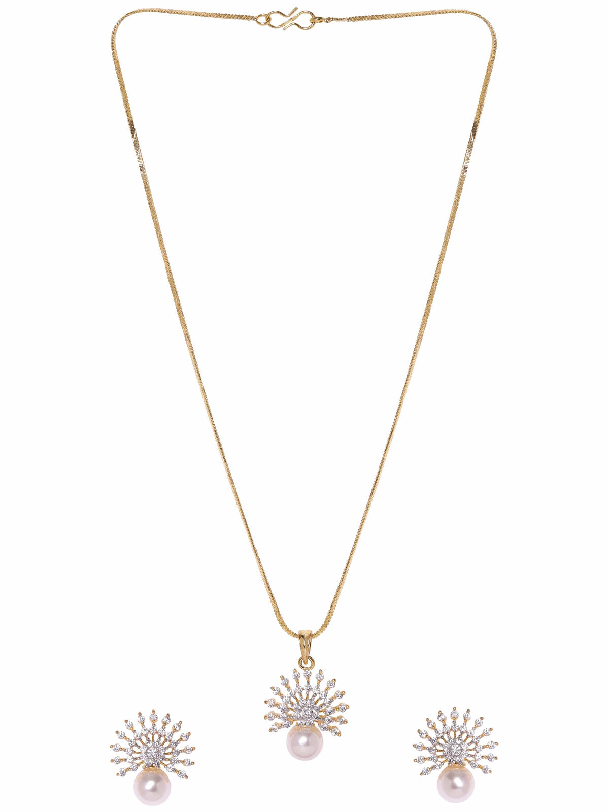 Pearl Drop American Diamond Zirconia Necklace Set Gold