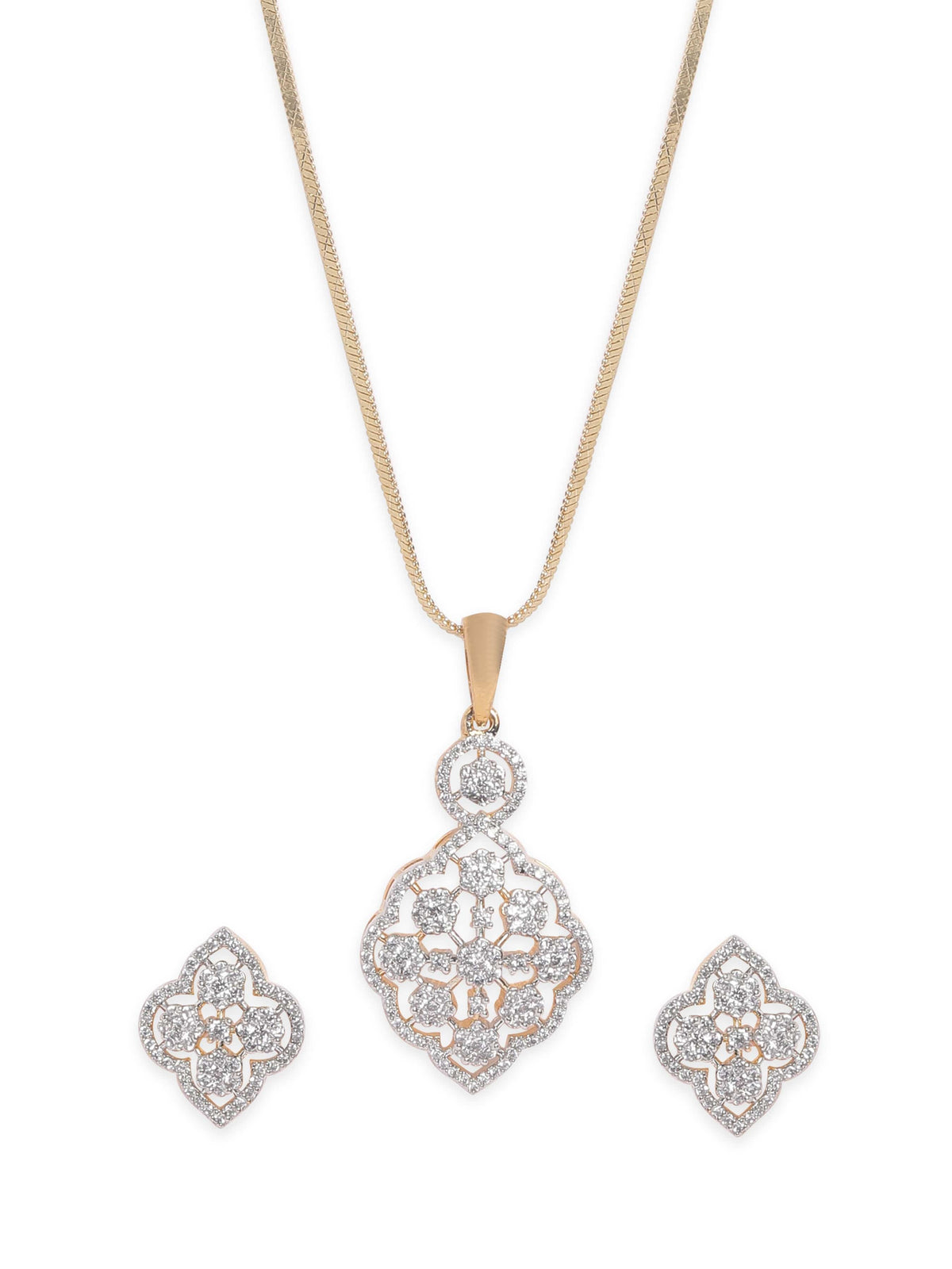 Gold Necklace Set in American Diamond Zirconia Gold