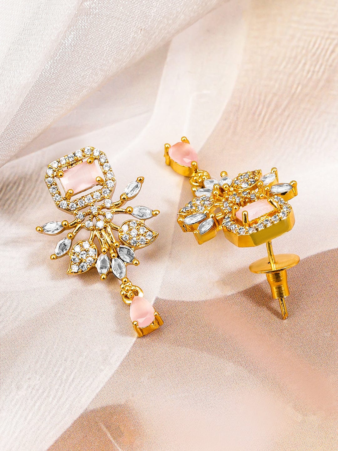 American Diamond Zirconia Pink Studded Floral Necklace Set フリーサイズ