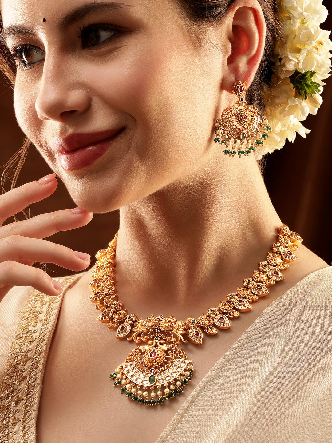 Multicolor Studded Pearl Beaded Necklace Set Multi Color