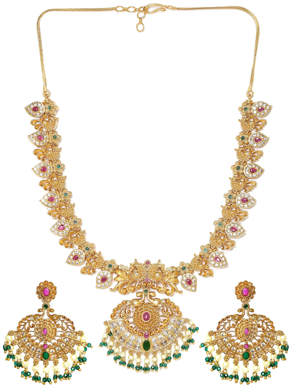 Multicolor Studded Pearl Beaded Necklace Set Multi Color