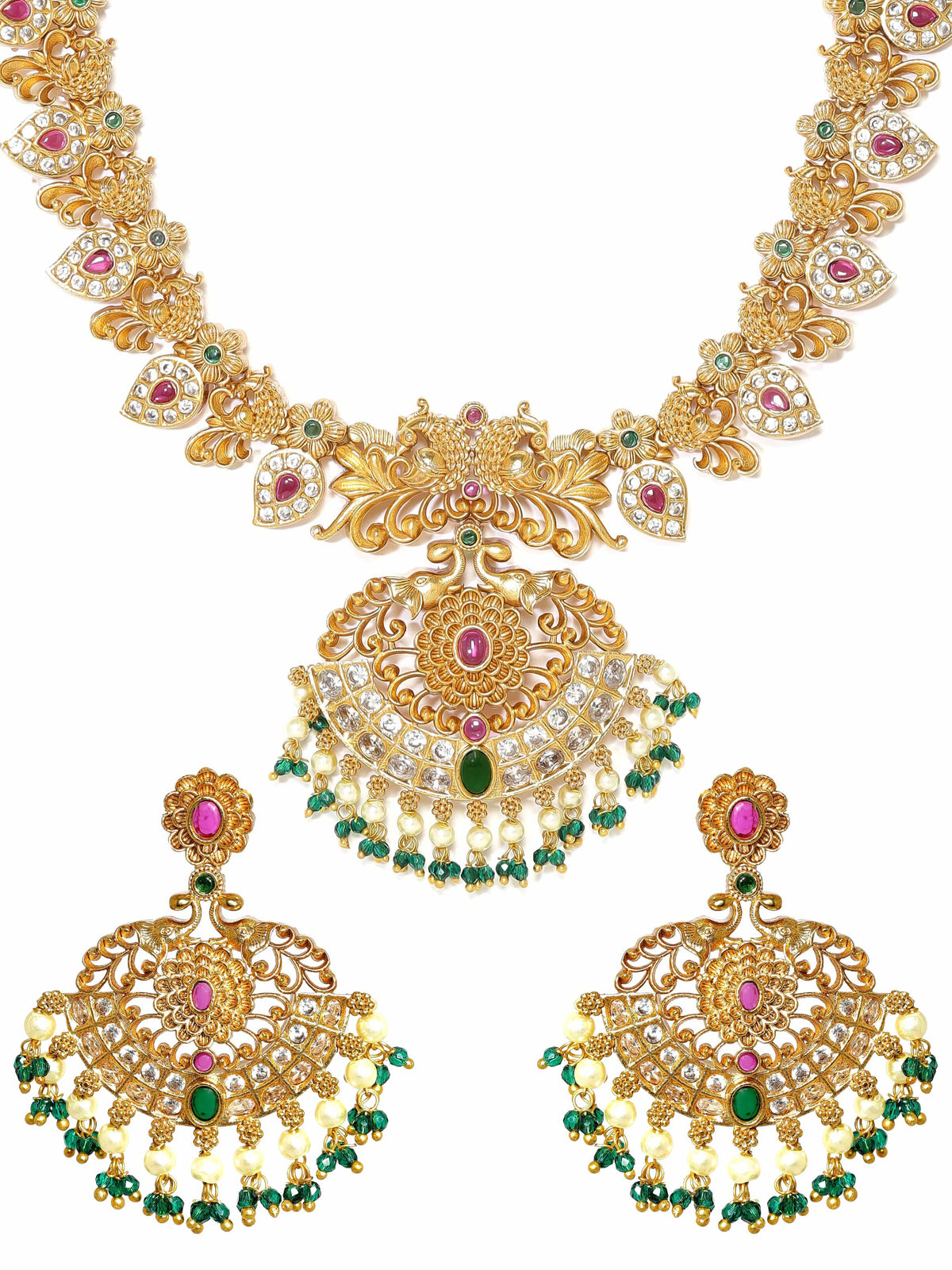 Multicolor Studded Pearl Beaded Necklace Set Multi Color
