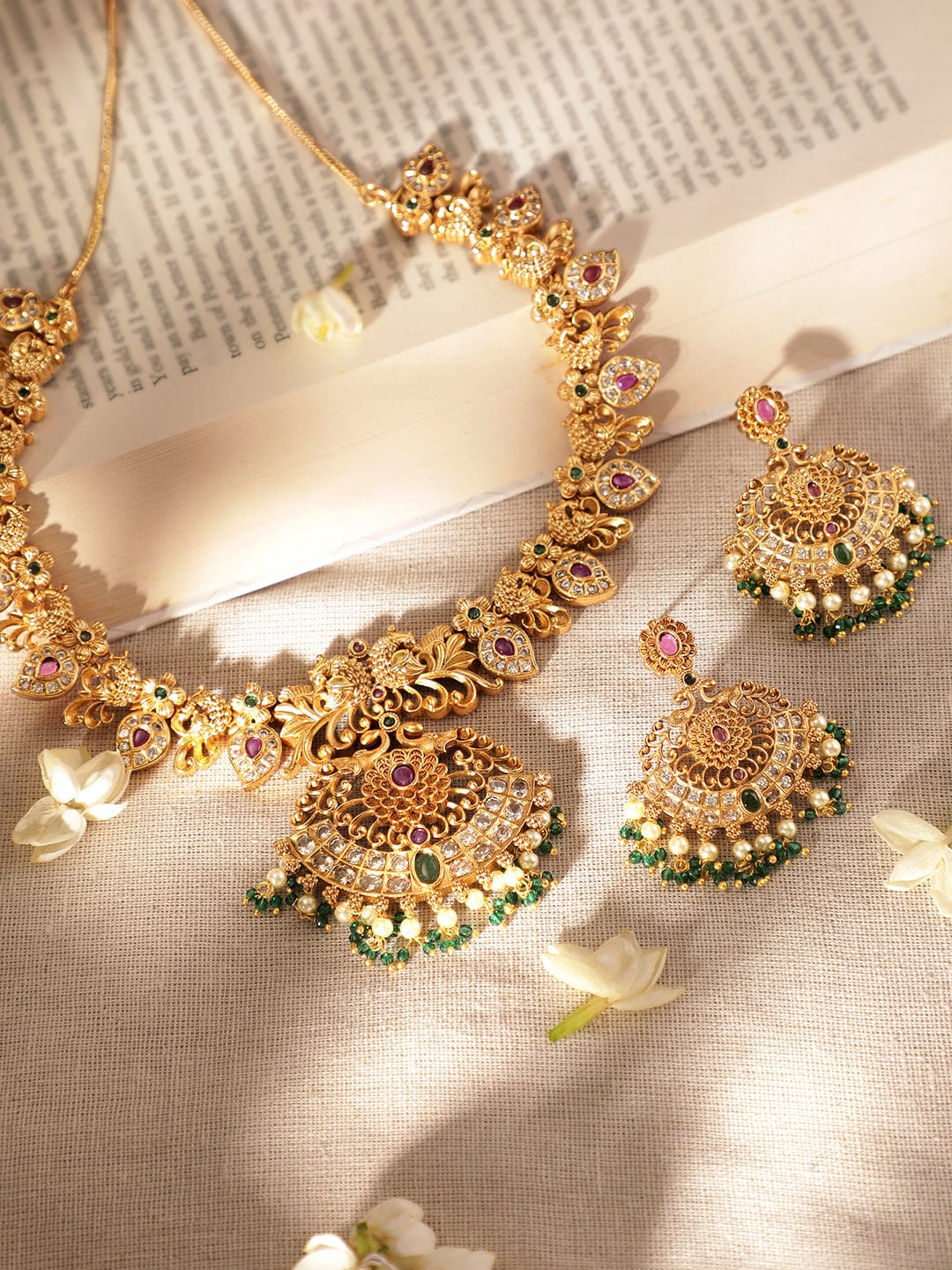 Multicolor Studded Pearl Beaded Necklace Set Multi Color