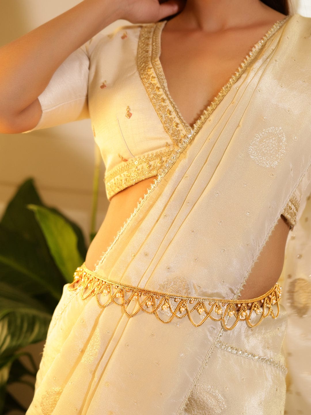 Rubans 22k Gold-Plated Pearl Beaded Handcrafted Traditional Kamarbandh Gold