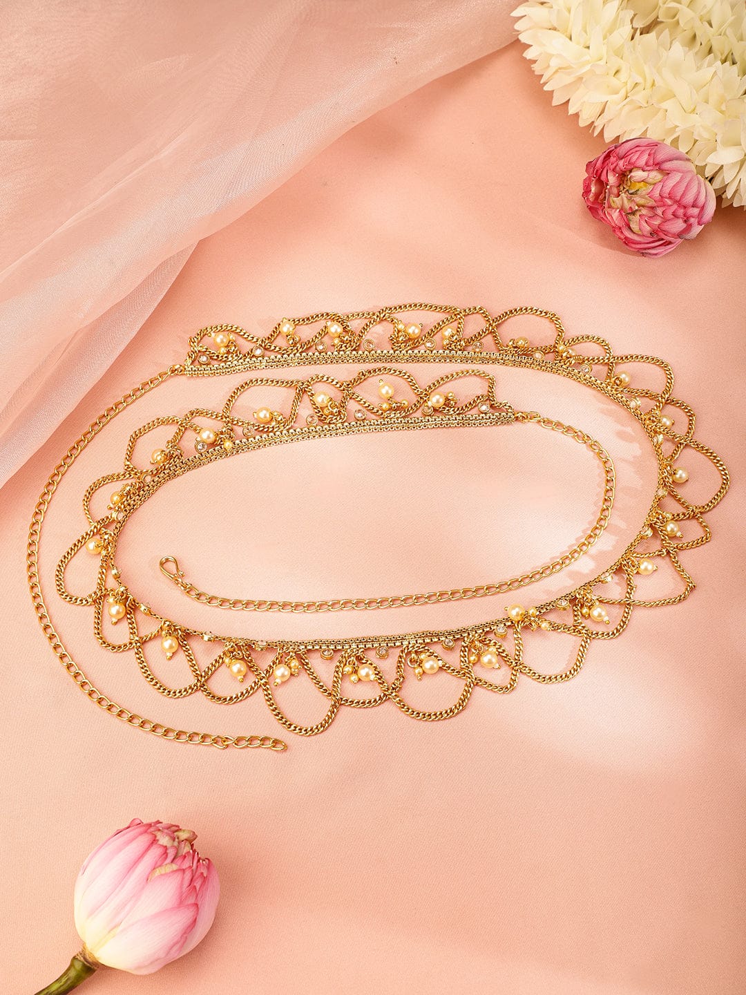 Rubans 22k Gold-Plated Pearl Beaded Handcrafted Traditional Kamarbandh Gold