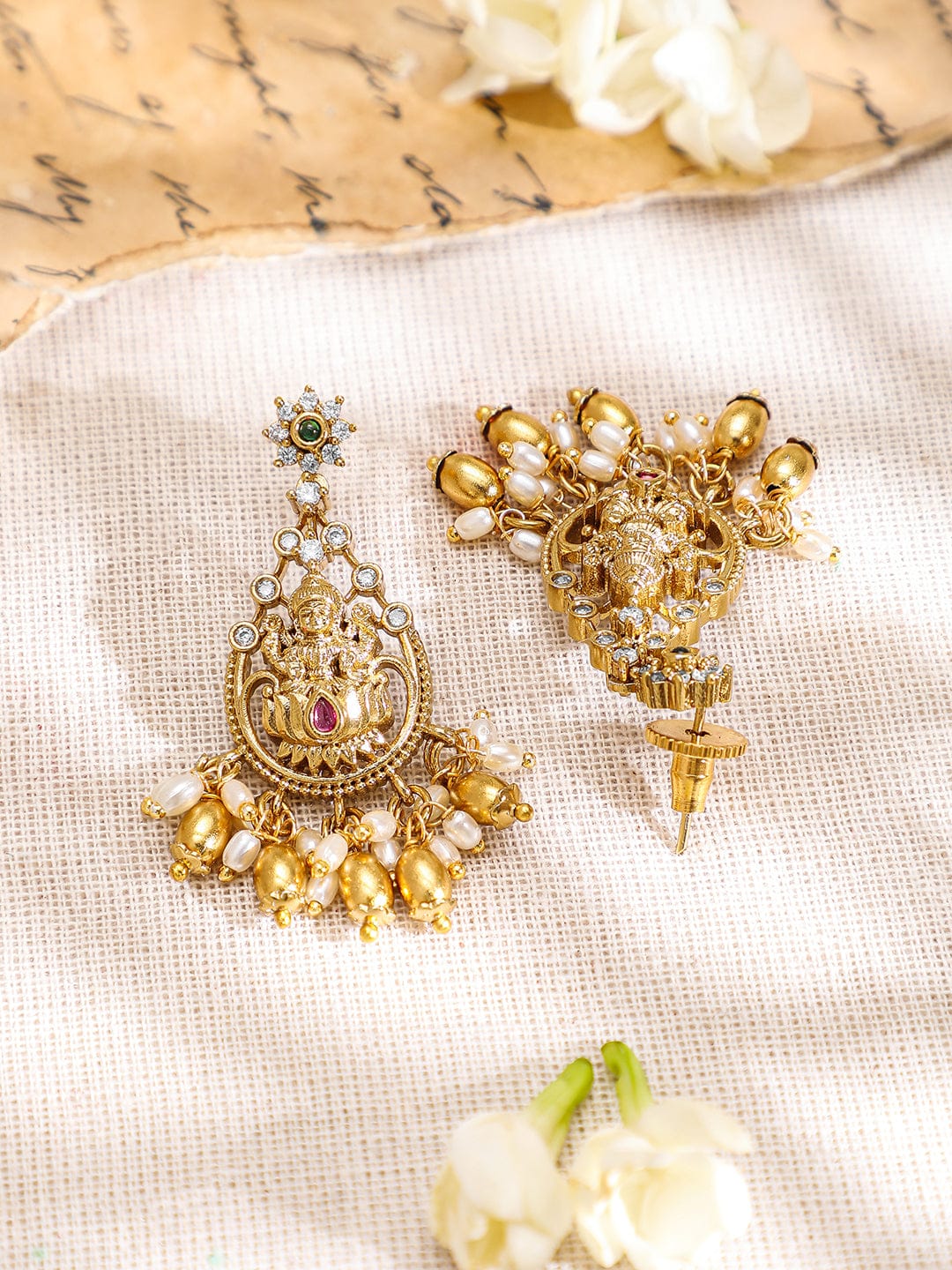 Laxmi Motif Choker Set with American Diamond Zirconia Gold